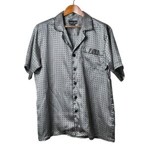 Vintage Robert Louis Large Silk Diamond Pattern Sleep Shirt Button Up Men's 90s